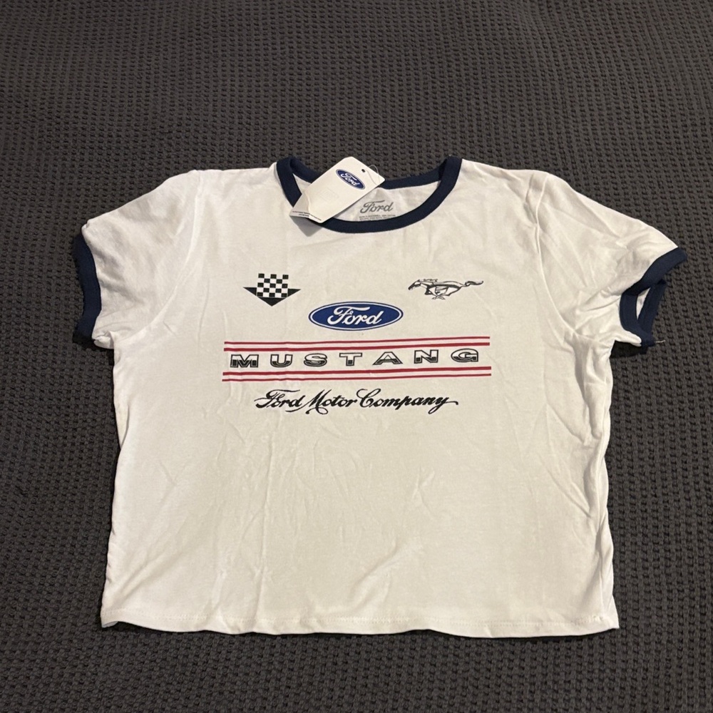 Ford White and Navy Crop Top